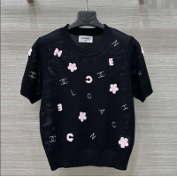 Grade Quality Chanel Knit Wool Mesh Top with Logo Patch 527008 Black 2025