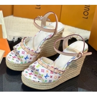 Sophisticated Louis Vuitton LV x TM Helios Wedge Sandals 8cm in Multicolor Monogram Canvas White 0222063