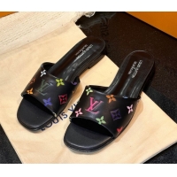 Duplicate Louis Vuitton Neo Revival Flat Slides Sandal in Multicolor Monogram Leather Black 0222065