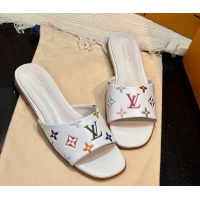 Low Cost Louis Vuitton Neo Revival Flat Slides Sandal in Multicolor Monogram Leather White 0222066