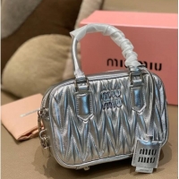 New Discount Miu Miu Arcadie Matelasse Nappa Leather Top Handle Bag Mini 5BP088 Silver