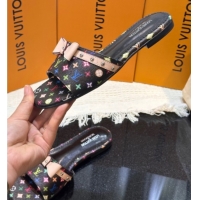 Duplicate Louis Vuitton LV x TM 6AM Flat Slides Sandal in Multicolor Monogram Canvas with Bow Black 0222068