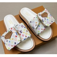 Pretty Style Louis Vuitton LV x TM Pool Pillow Flat Comfort Slides Sandal in Multicolor Monogram Nylon with Pouch White 