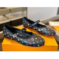 Sumptuous Louis Vuitton LV x TM Romy Flats Ballerinas in Multicolor Monogram Canvas Black 0222077