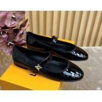 Perfect Louis Vuitton Romy Flats Ballerinas in Patent Leather with LV Strap Black 0222080