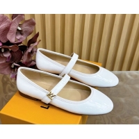 Luxurious Louis Vuitton Romy Flats Ballerinas in Patent Leather with LV Strap Optic White 0222081