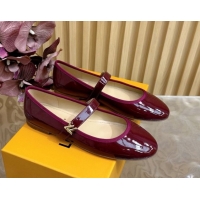 Best Grade Louis Vuitton Romy Flats Ballerinas in Patent Leather with LV Strap Dark Burgundy 0222082