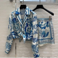 Well Crafted Versace Silk Shirt and Shorts Set 527028 Blue 2025