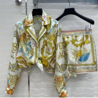 Top Quality Versace Silk Shirt and Shorts Set 527028 Yellow 2025
