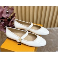 Grade Quality Louis Vuitton Romy Flats Ballerinas in Patent Leather with LV Strap Ivory White 0222088