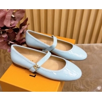 Classic Hot Louis Vuitton Romy Flats Ballerinas in Patent Leather with LV Strap Light Blue 0222089