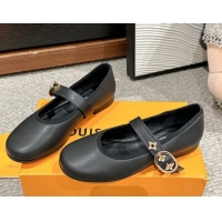 Stylish Louis Vuitton Romy Flats Ballerinas in Lambskin with Buckle Strap Black 0222091