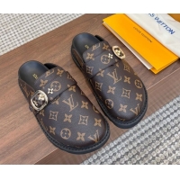 Best Grade Louis Vuitton LV Cosy Flat Comfort Clog Mules with Buckle Strap in Monogram Canvas 0224004