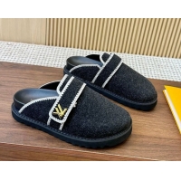 Sumptuous Louis Vuitton LV Cosy Flat Comfort Clog Mules with LV Strap in Wool Black 50224006