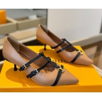 Popular Style Louis Vuitton Strap Pumps 5cm in Calfskin Leather Light Brown 2025 LV022401