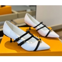 Discount Louis Vuitton Strap Pumps 5cm in Calfskin Leather White 2025 LV022401
