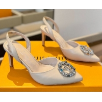 Trendy Design Louis Vuitton Madeleine Slingback Pumps 7.5cm in Leather with LV Strass Buckle Nude 50224018