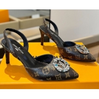 Popular Style Louis Vuitton Madeleine Slingback Pumps 7.5cm in Monogram Canvas with LV Strass Buckle 0224020