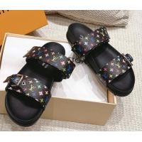 Best Grade Louis Vuitton LV x TM Bom Dia Flat Comfort Slides Sandal in Multicolored Monogram Canvas Black 0421087
