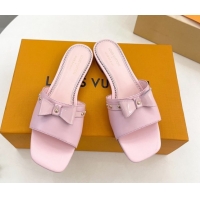 Best Product Louis Vuitton 6AM Flat Slides Sandal in Calfskin Leather with Bow Light Pink 0421094