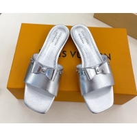 Charming Louis Vuitton 6AM Flat Slides Sandal in Calfskin Leather with Bow Silver 0421096