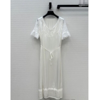 Luxury Cheap Prada Dress with Lace Trim 528006 White 2025