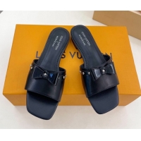 Grade Louis Vuitton 6AM Flat Slides Sandal in Calfskin Leather with Bow Black 0421097