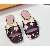 Lowest Cost Louis Vuitton LV x TM Neo 6AM Flat Slides Sandal in Cherry Blossoms Print with Bow Monogram Canvas 0422001
