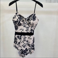 Luxury Cheap Chanel Printed One-Piece Swimwear 0313 White/Black 2025