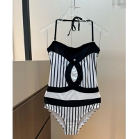 Top Grade Chanel One-Piece Swimwear with Stripes 0313 White/Black 2025