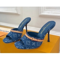 Duplicate Louis Vuitton 6AM Heel Slides Sandal 10cm in Monogram Denim Blue 2025 1ADIGZ 0422011