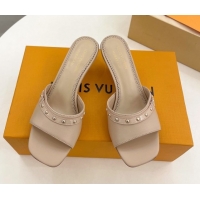Grade Quality Louis Vuitton 6AM Heel Slides Sandal 5.5cm in Calf Leather Beige 0422016