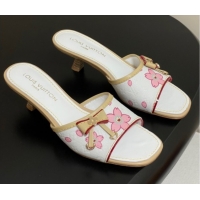 Durable Louis Vuitton LV x TM Heel Slides Sandal 3cm in Cherry Bloom Print Leather White 0422029