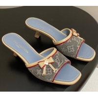 Low Cost Louis Vuitton Heel Slides Sandal 3cm in Monogram Denim Grey 2025 LV042201