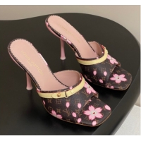 Top Design Louis Vuitton LV x TM 6AM Heel Slides Sandal 9cm in Cherry Bloom Print Monogram Canvas 1ADIGZ