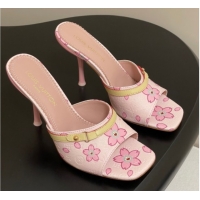 Cheap Price Louis Vuitton LV x TM 6AM Heel Slides Sandal 9cm in Cherry Bloom Print Leather Pink 1ADIGZ