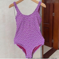 Luxury Cheap Fendi Logo Print One-Piece Swimwear 0313 Purple 2025