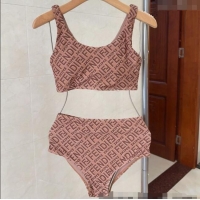 Cheapest Fendi Logo Print Two-Pieces Swimwear 0313 Brown 2025