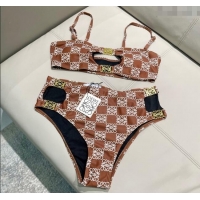 Well Crafted Loewe Logo Print Two-Pieces Swimwear 0312 Brown 2025