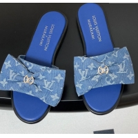 Stylish Louis Vuitton Lily Flat Slides Sandal with Bow in Monogram Denim Blue 2025 1AGVYB