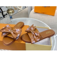 Unique Style Louis Vuitton LV x TM Lily Flat Slides Sandal with Bow in Cherry Bloom Print Leather Brown 1AGVYB