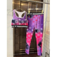 Top Grade Louis Vuitton Yoga Activewear Set 0314 Purple Print 2025
