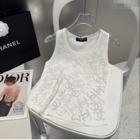 ​Luxury Discount Chanel Knit Vest with Strass CC 0314 White 2025