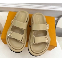 Classic Hot Louis Vuitton Comfort Slides Sandal in Leather with LV Strap Beige 2025 LV042202