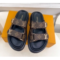 Sumptuous Louis Vuitton Comfort Slides Sandal in Monogram Canvas with LV Strap Brown 2025 LV042202