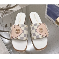 Best Grade Louis Vuitton LV Frame Flat Slides Sandal in Damier Canvas Blue 2025 1AHLPV