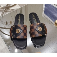 Best Grade Louis Vuitton LV Frame Flat Slides Sandal in Damier Canvas Brown 2025 1AHLPV