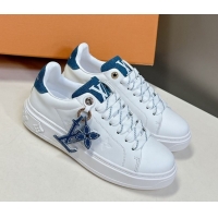 Popular Style Louis Vuitton Time Out Sneakers in Leather with LV Tag White/Blue 2025 LV042203