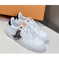 Big Discount Louis Vuitton Time Out Sneakers in Leather with LV Tag White/Brown 2025 LV042203