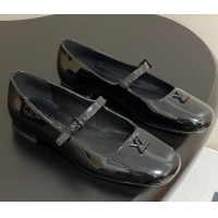 Duplicate Louis Vuitton Swing Flat Mary Jane Ballerinas in Patent Leather Black 2025 1AGUO5